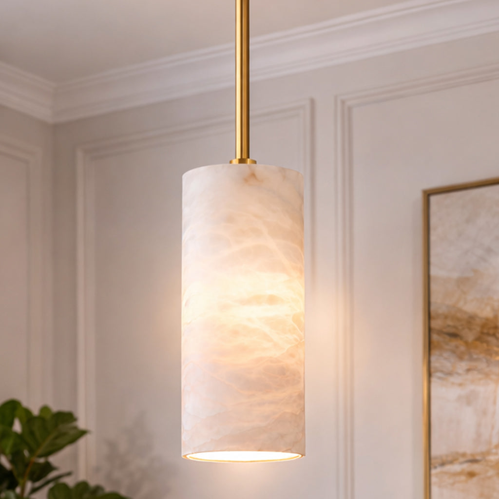 Hand-Carver Alabaster Cylinder Pendant