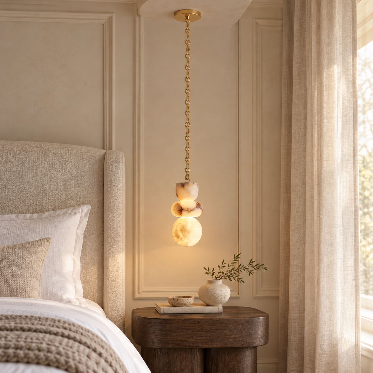 Alabaster Cylindrical Chain Chandelier