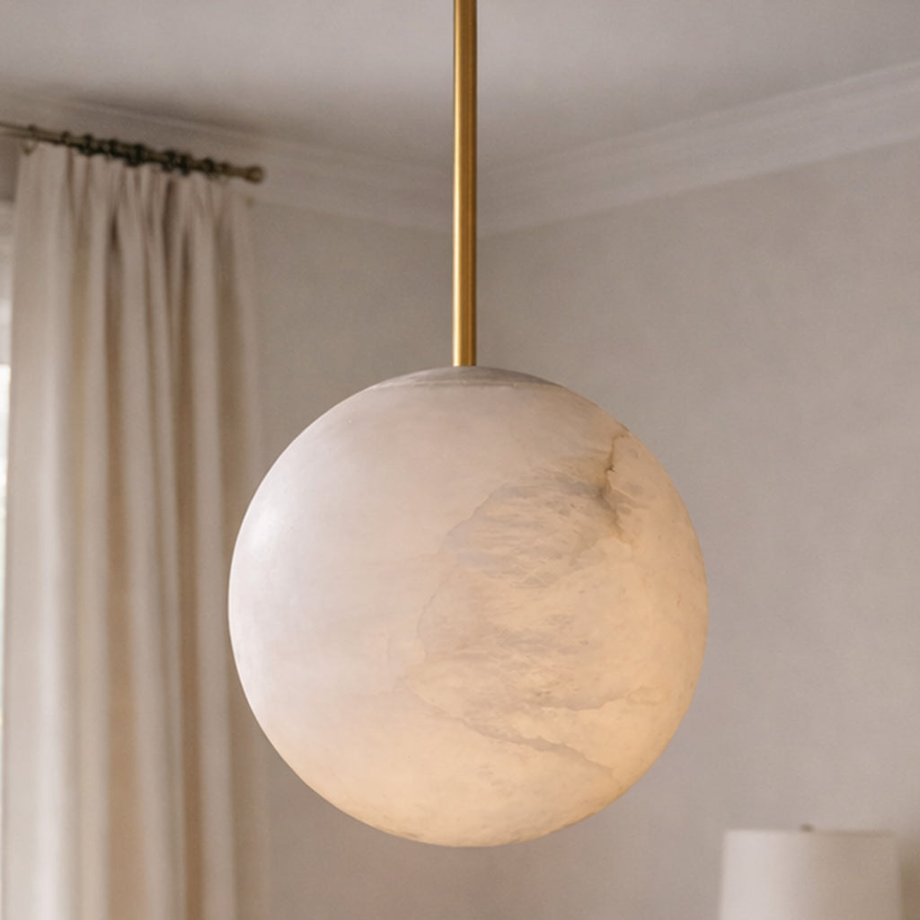 Hand-Carver Alabaster Globe Pendant
