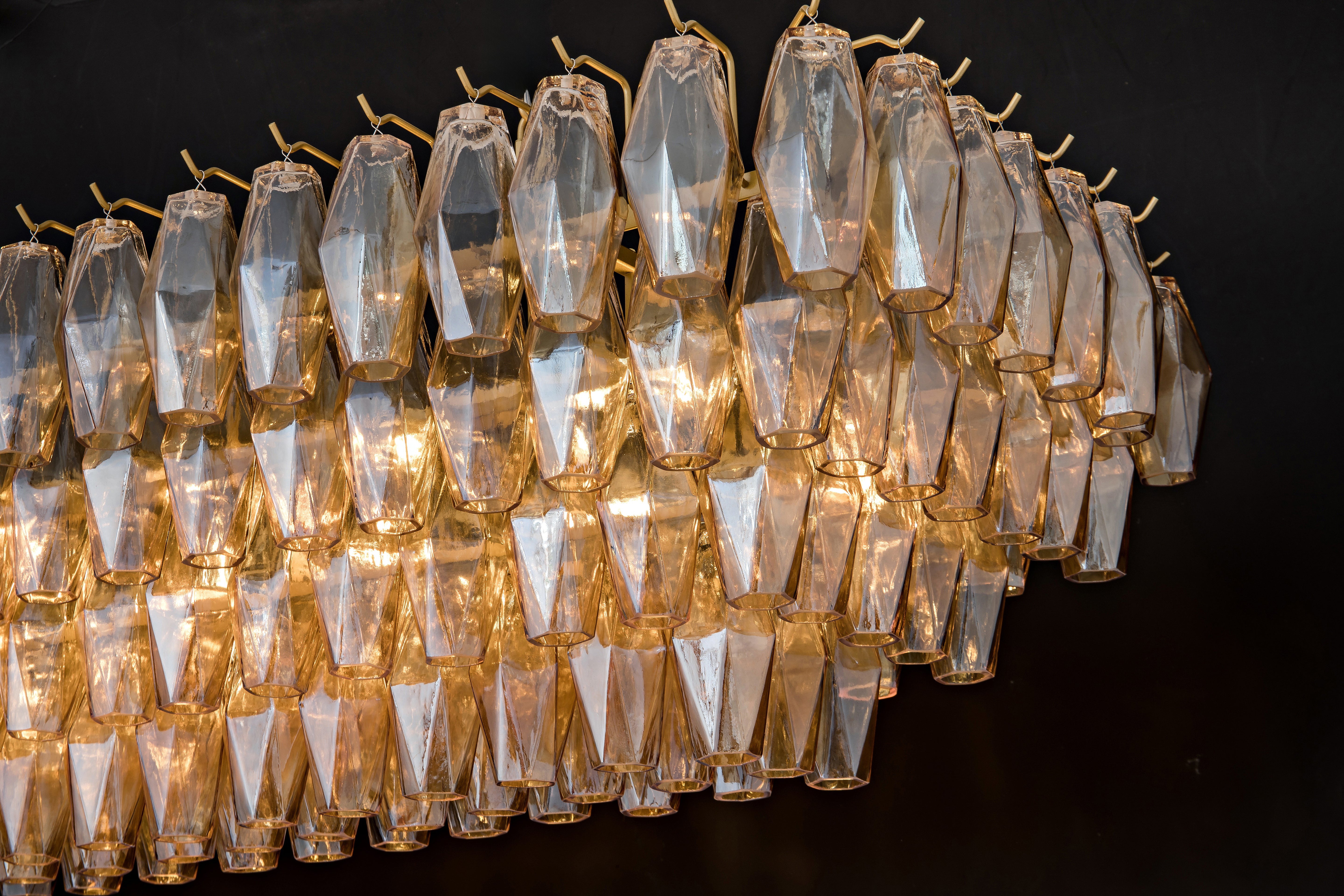 DHIARA SMOKE GLASS TIERED RECTANGULAR GOLD CHANDELIER