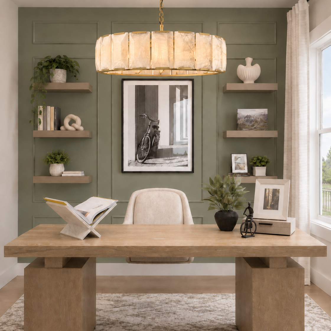 Hadilor Calcite Round Chandelier with Natural Alabaster Stone Shades