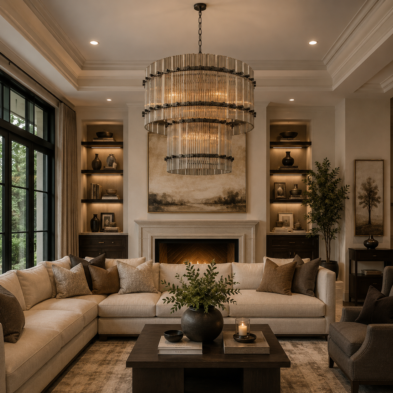 San Marca Glass Two-Tier Round Chandelier