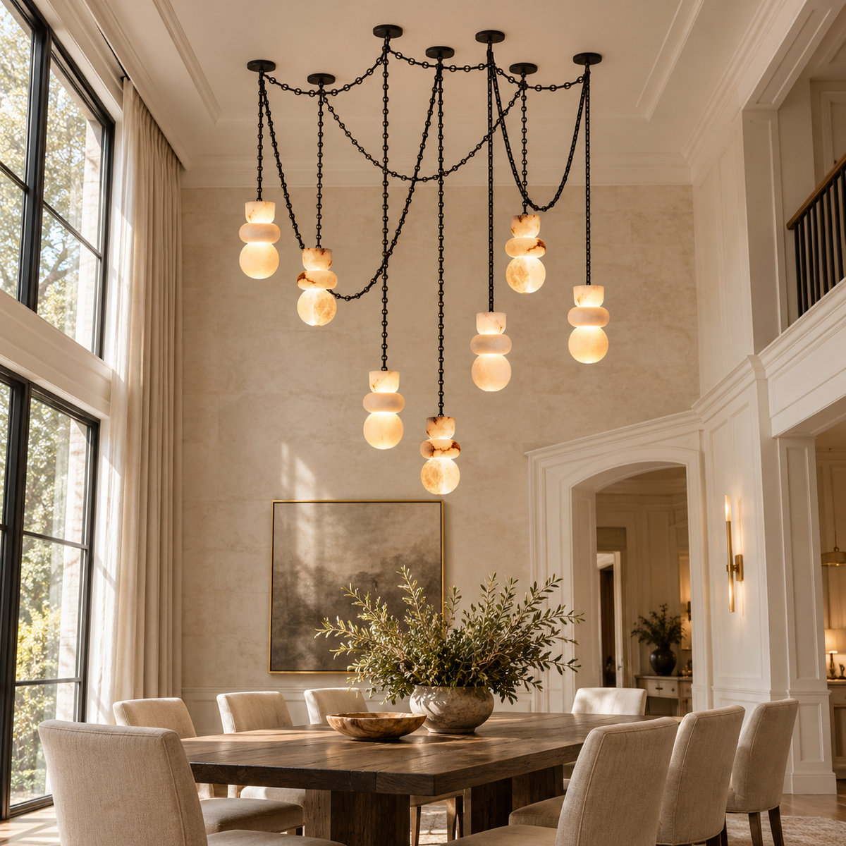 Alabaster Cylindrical Chain Chandelier