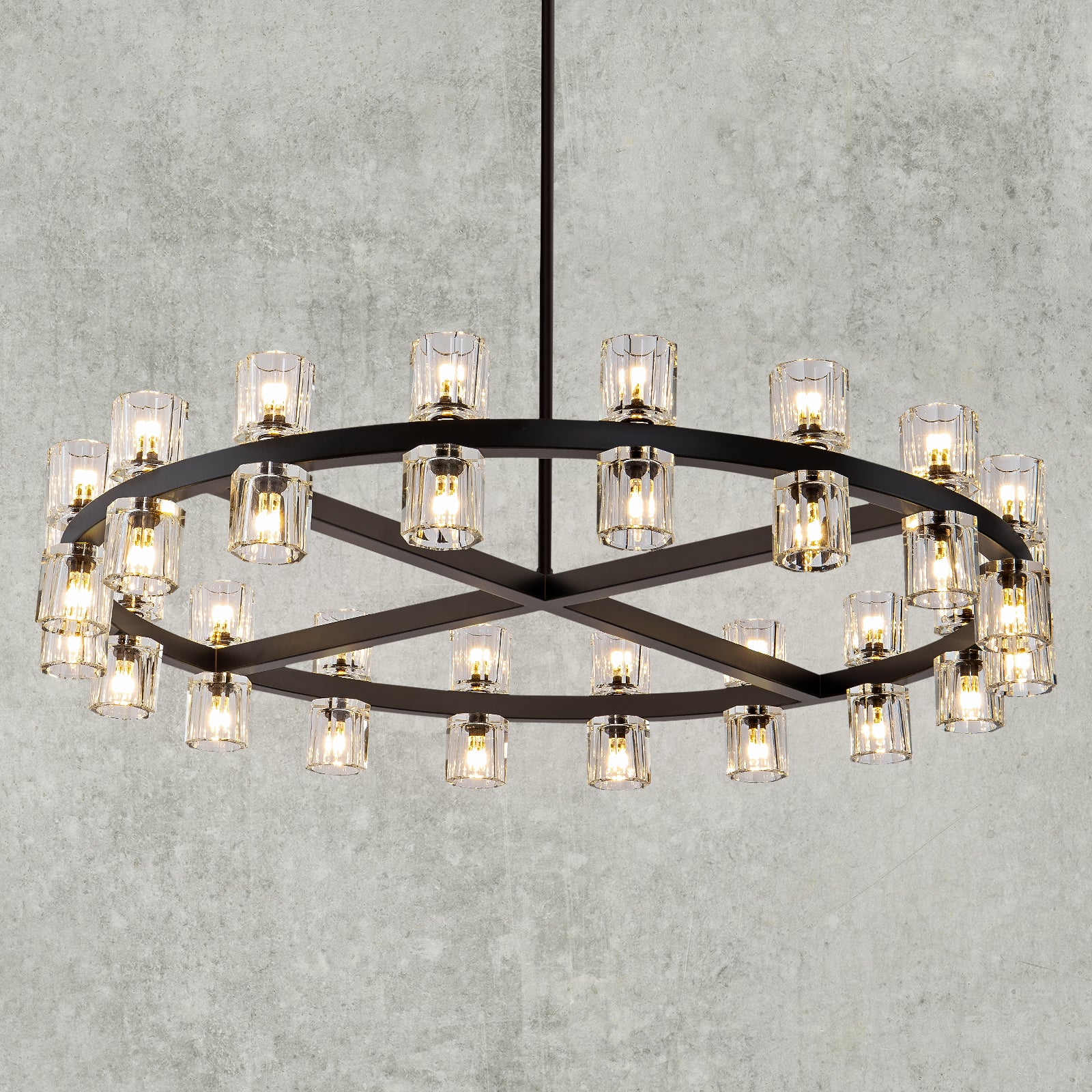 DRCACHON LED ROUND BLACK WAGON WHEEL CHANDELIER 36"