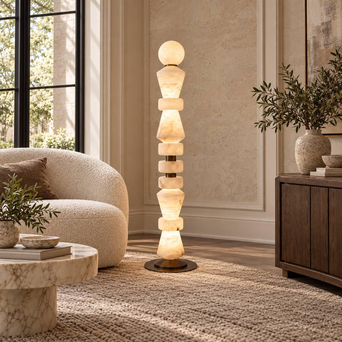 Geometric Alabaster Sculptural Floor Lamp
