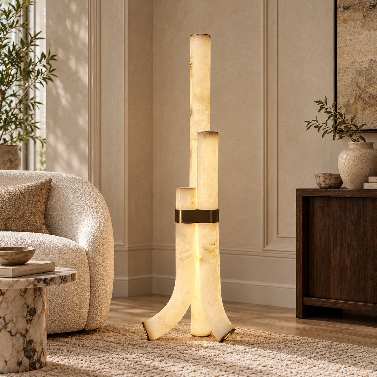 Piped Alabaster Floor Lamp