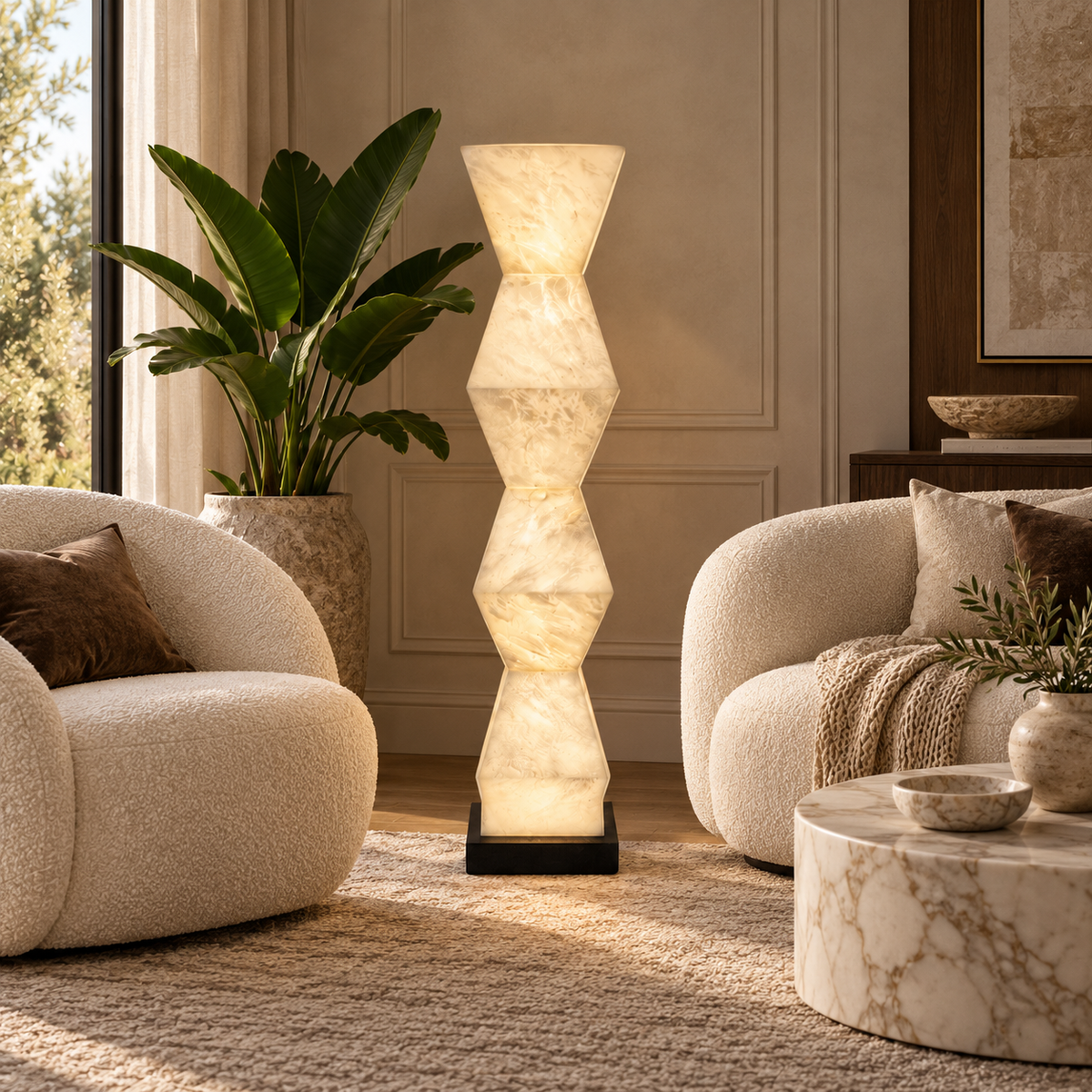 Alabaster Cairn Geometric Floor Lamp