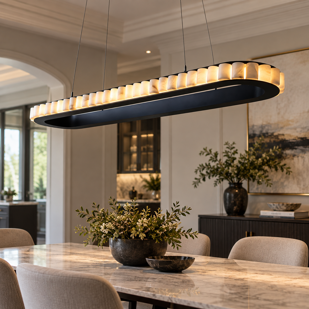 Modern Chandelier With Spanish Alabaster Stone