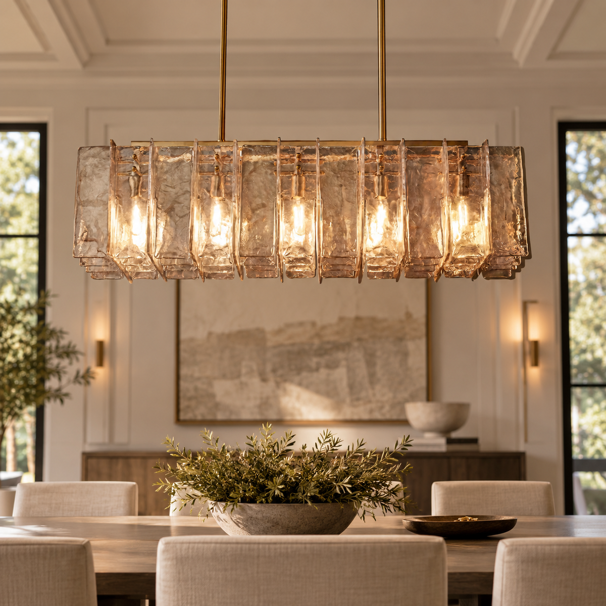 Lakkida Glass Linear Chandelier for Dining Room, Living Room, Kitchen