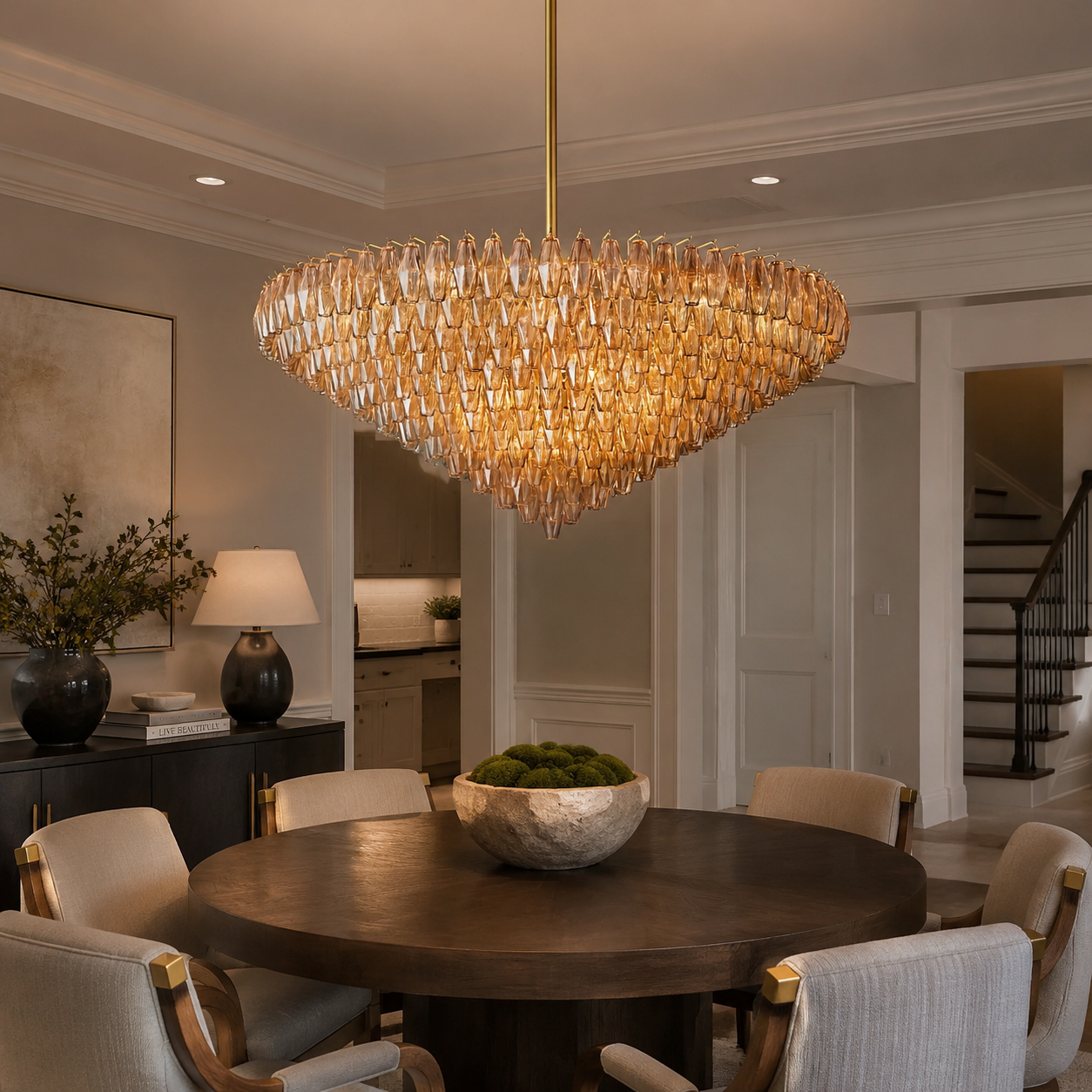Dhiara Smoke Glass Tiered Round Chandelier