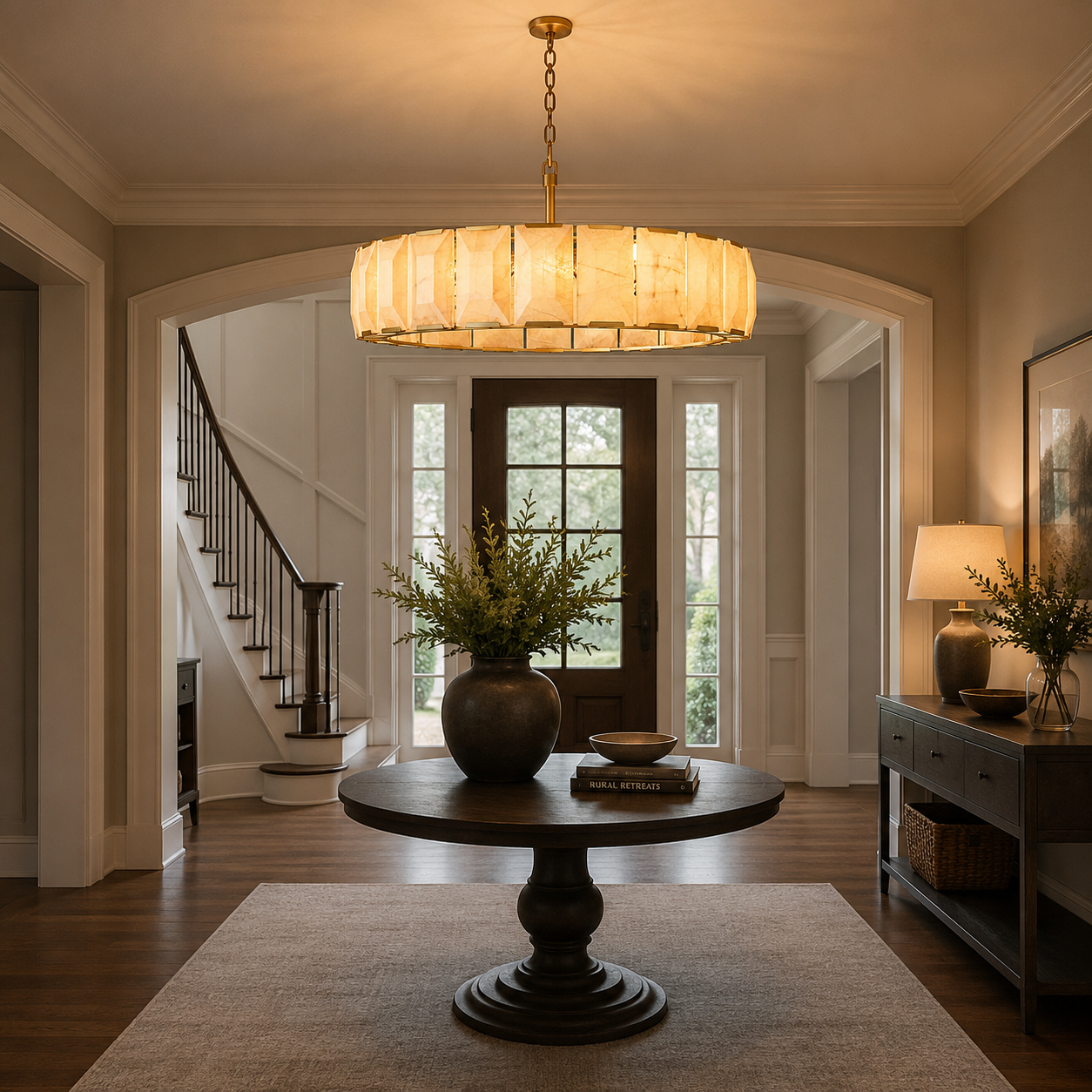 Marlow Calcite Round Chandelier with Natural Alabaster Stone Shades