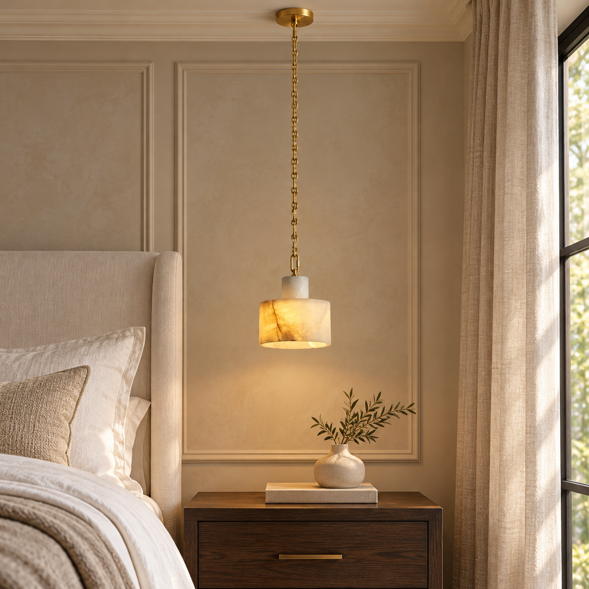 Alabaster Cylindrical Cluster Chain Chandelier