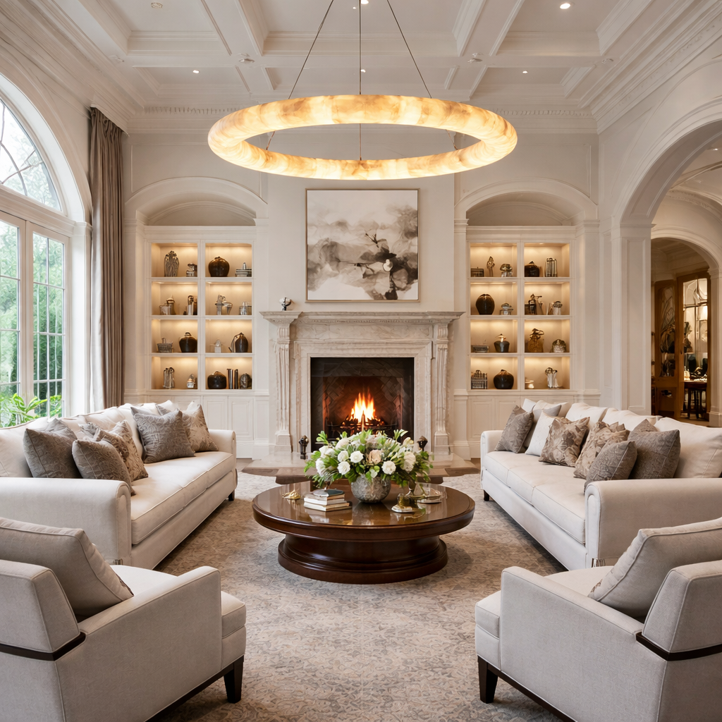 Livage Lisse Round Chandelier with Alabaster Shade