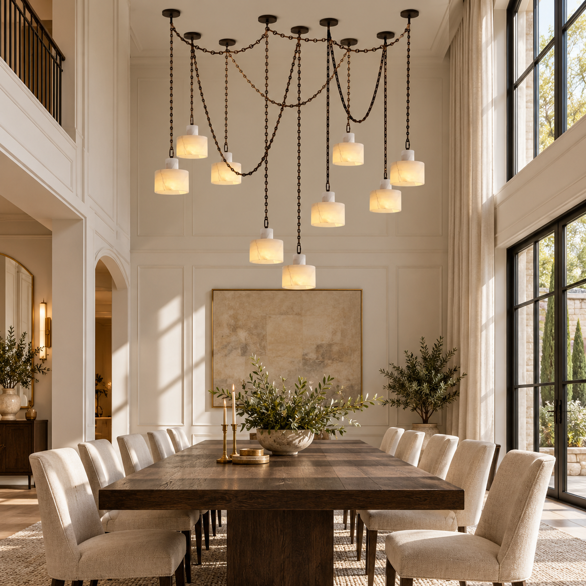 Alabaster Cylindrical Cluster Chain Chandelier