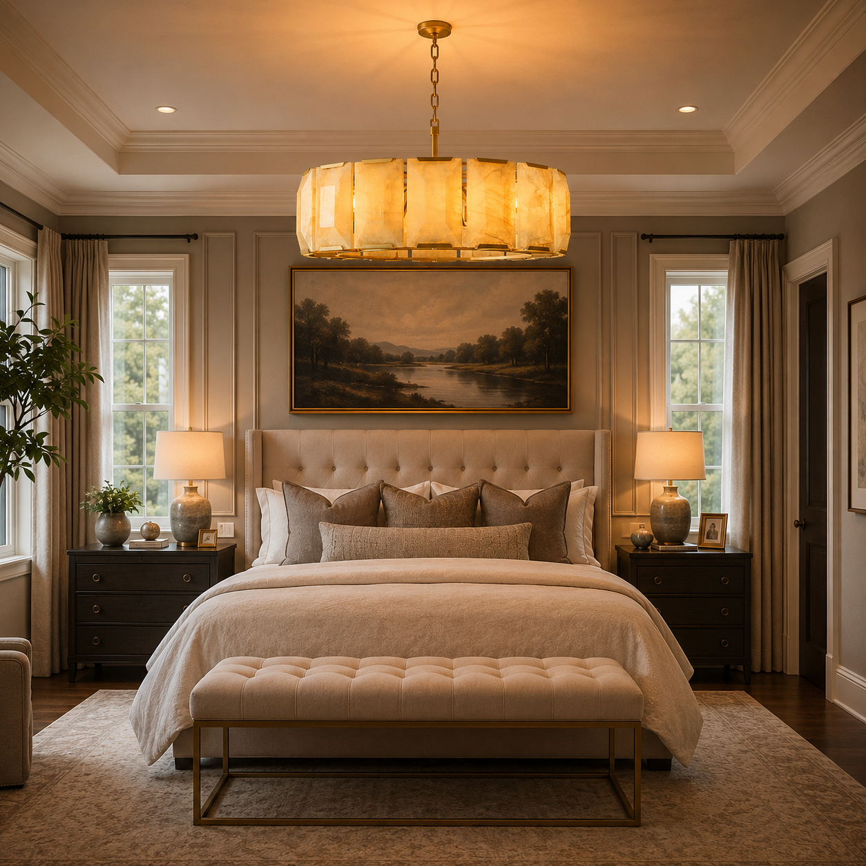 Marlow Calcite Round Chandelier with Natural Alabaster Stone Shades