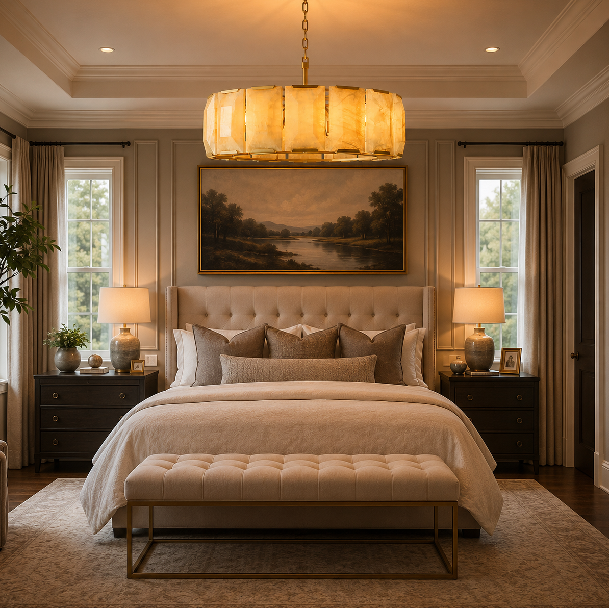 Hadilor Calcite Round Chandelier with Natural Alabaster Stone Shades