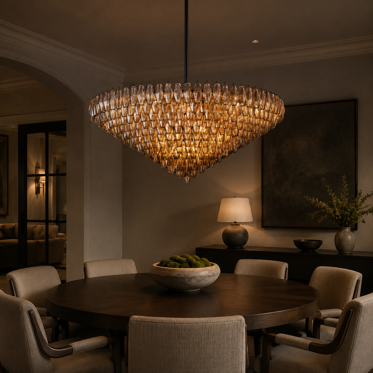 Dhiara Smoke Glass Tiered Round Chandelier