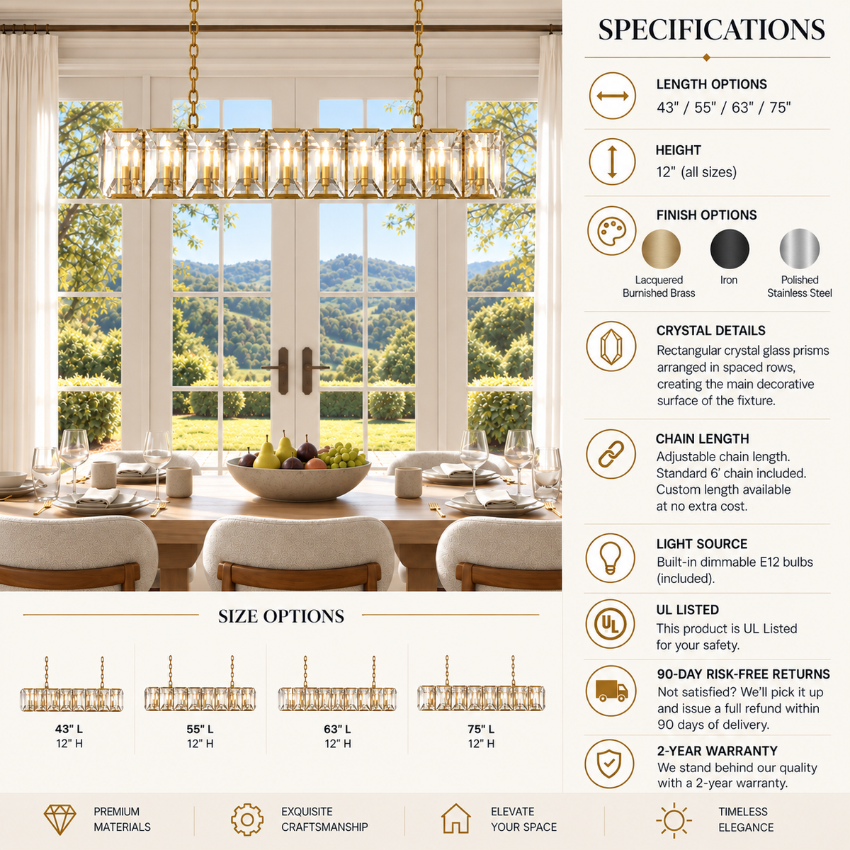 Hadilor Crystal Rectangular Chandelier