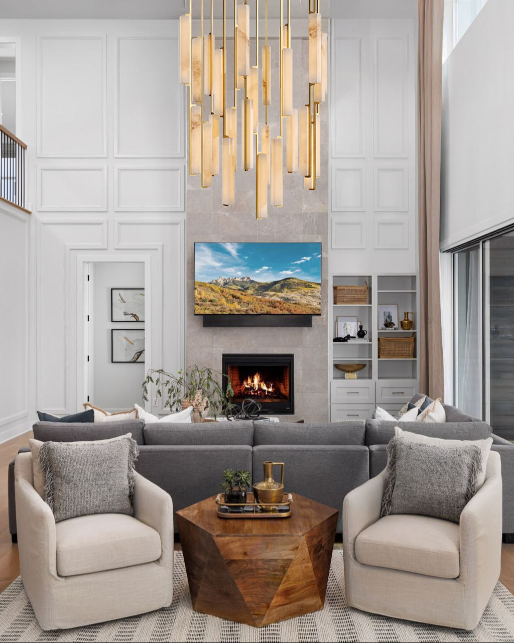 BUDUBON ALABASTER ROUND CHANDELIER 56"