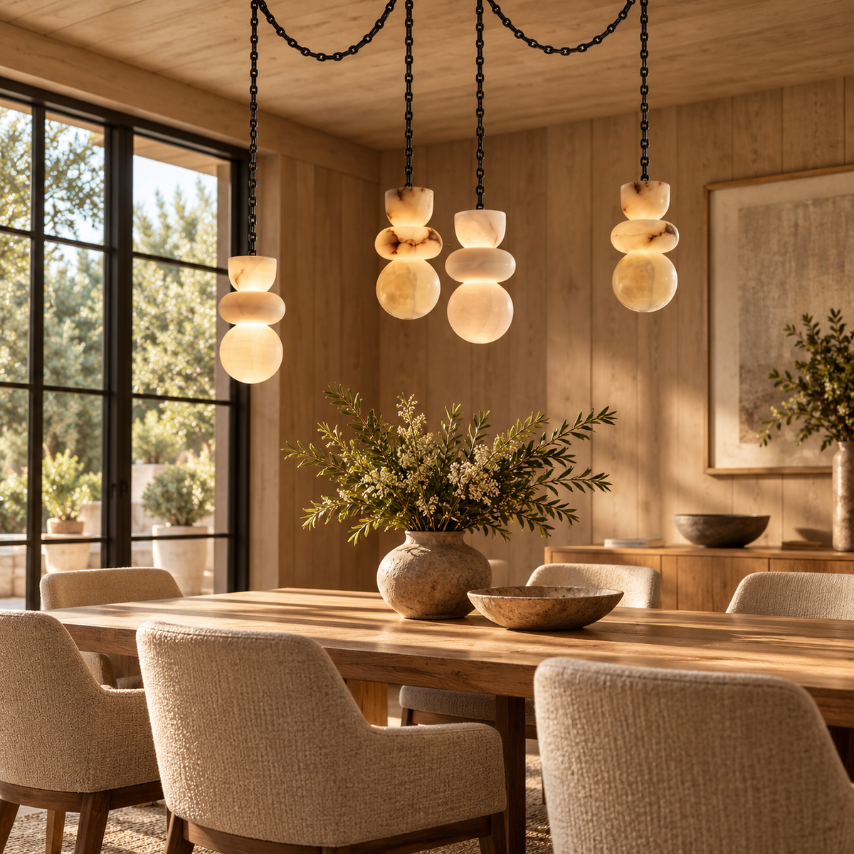 Alabaster Cylindrical Chain Chandelier