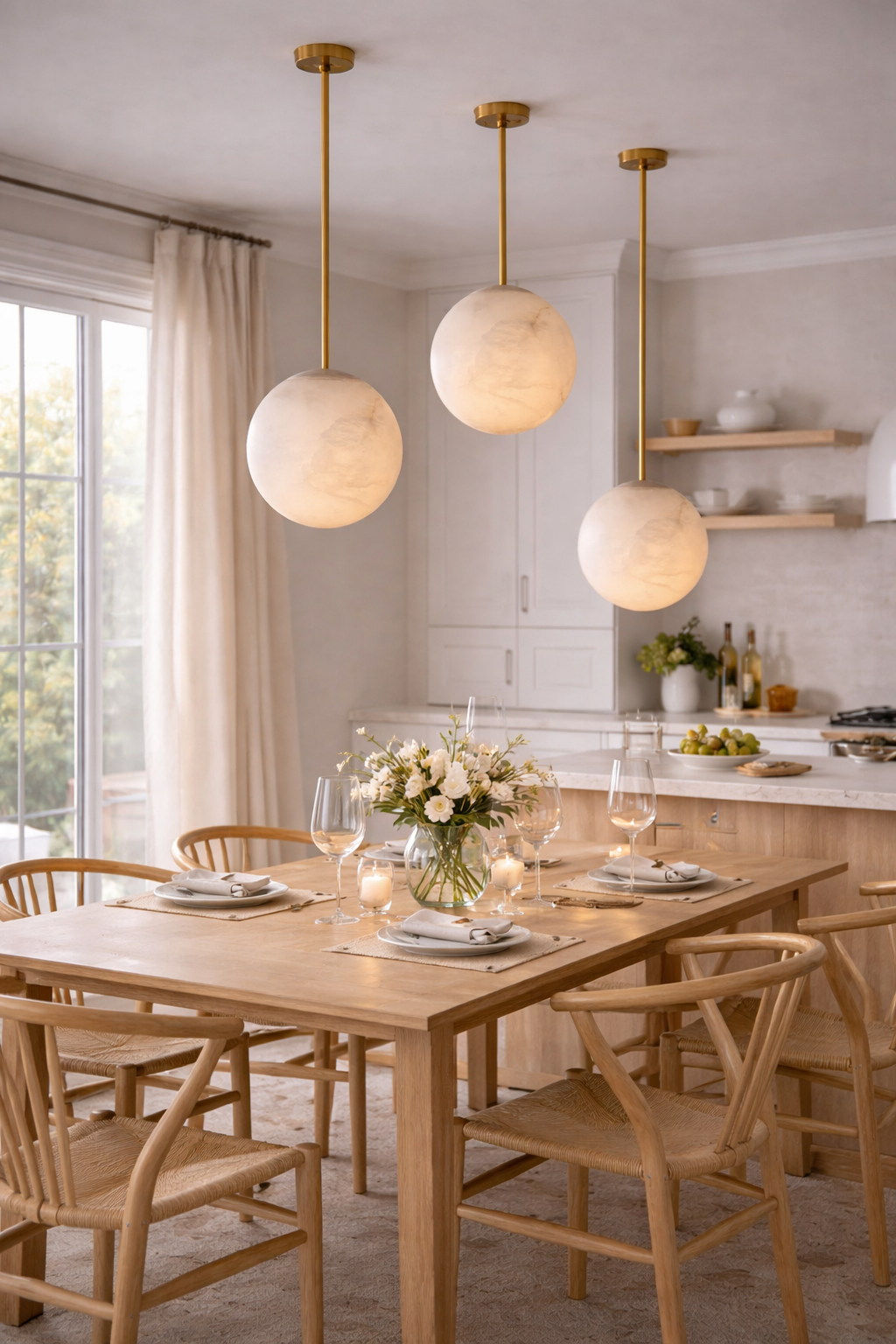 Hand-Carver Alabaster Globe Pendant