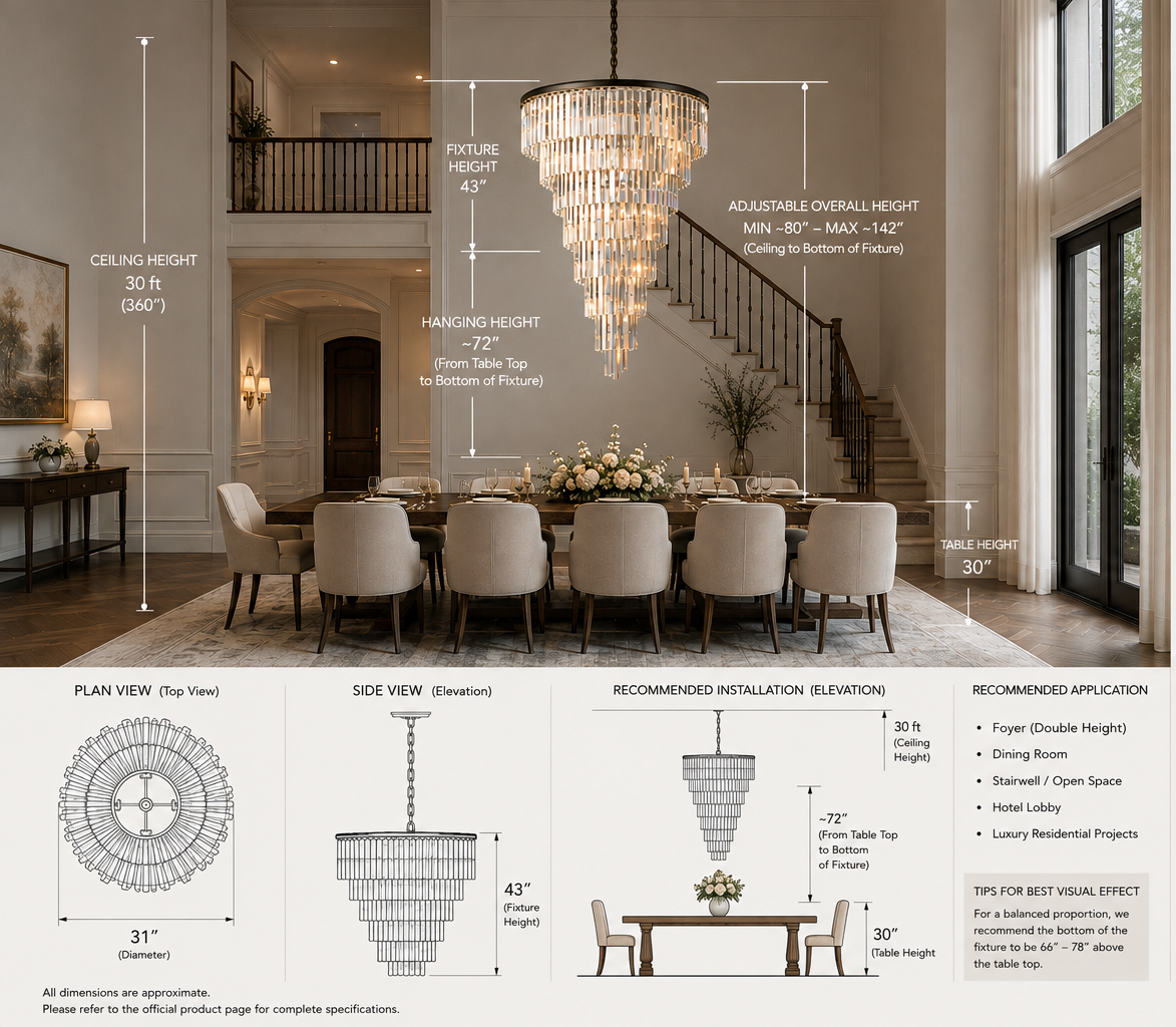 Heristal Crystal Chandelier for Foyer, Entry way, Staircase