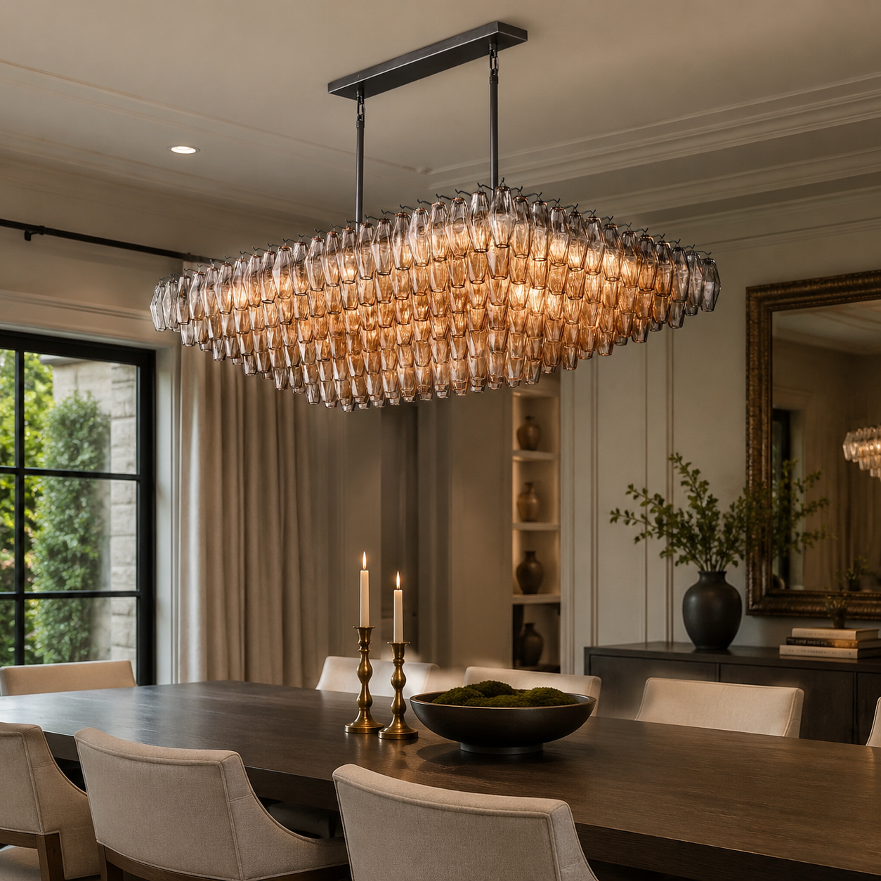 Dhiara Smoke Glass Tiered Rectangular Chandelier