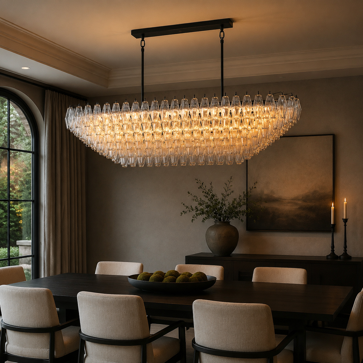 Dhiara Clear Glass Tiered Rectangular Chandelier
