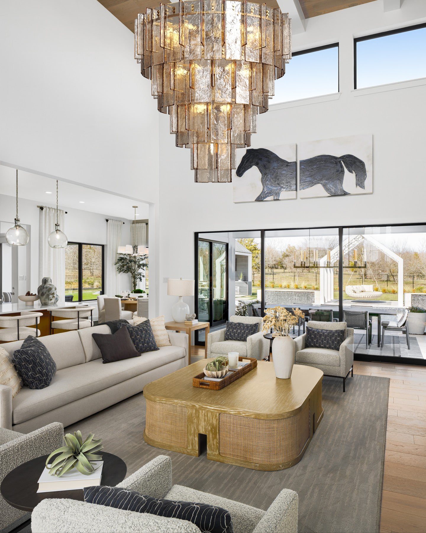 Lattica Glass Tiered Gold Chandelier for Foyer, Living Room, Entryway