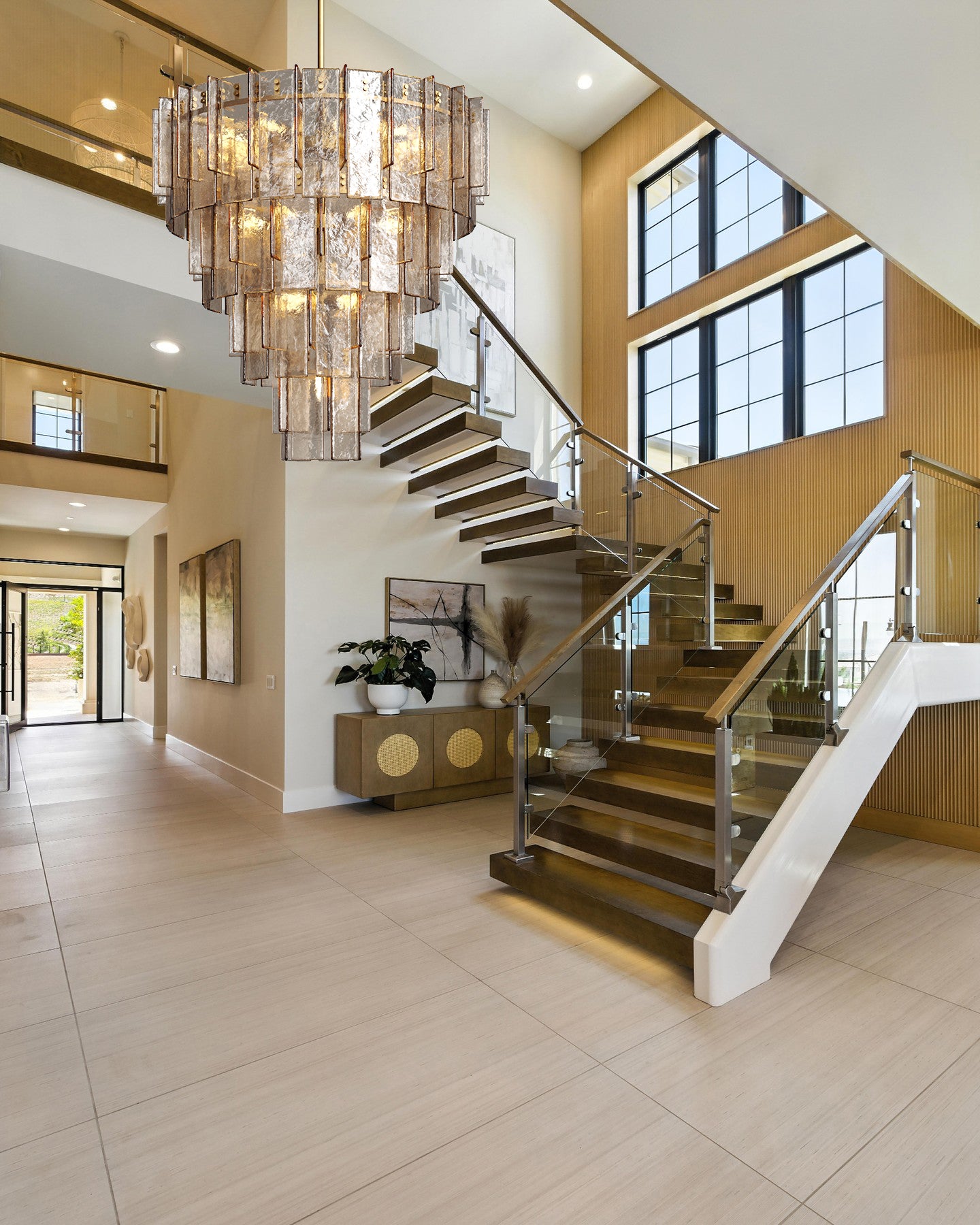 Lattica Glass Tiered Gold Chandelier for Foyer, Living Room, Entryway
