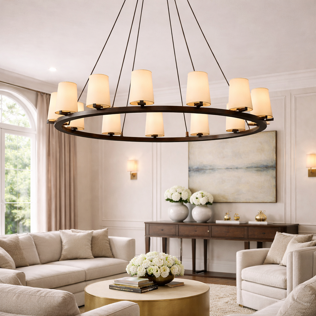 Pauillace Fabric Shade Round Chandelier
