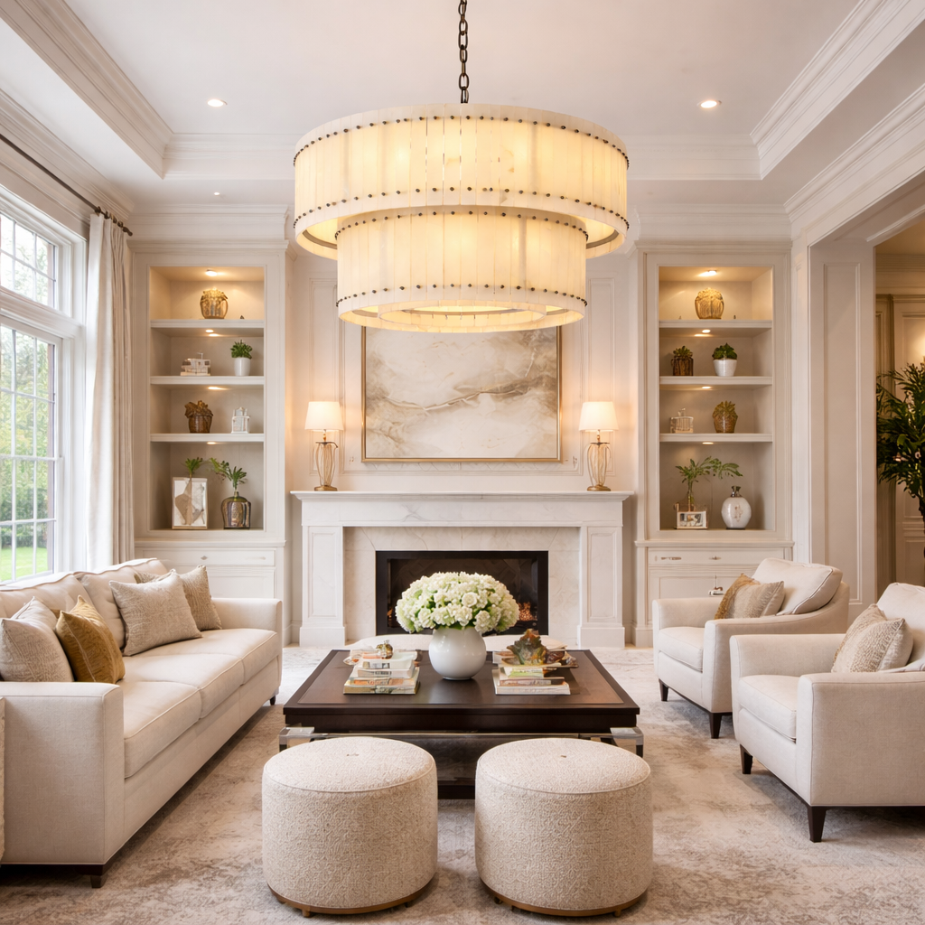 San Marca Alabaster Two-Tier Round Chandelier