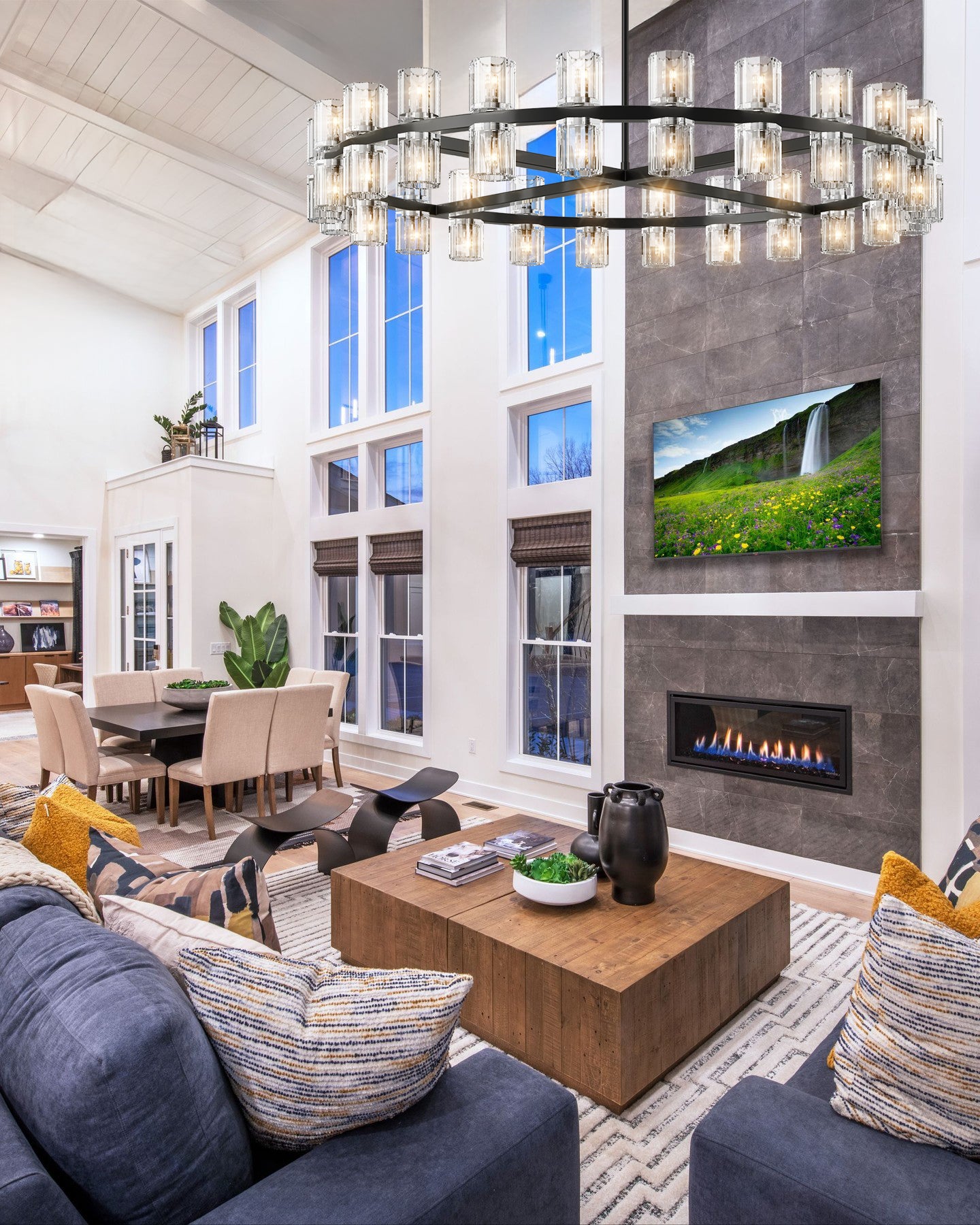 DRCACHON LED ROUND BLACK WAGON WHEEL CHANDELIER 36"