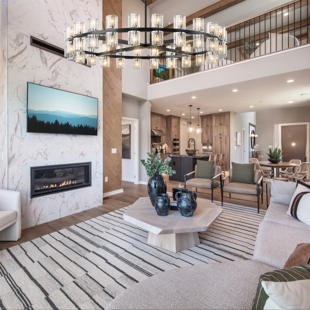 DRCACHON LED ROUND BLACK WAGON WHEEL CHANDELIER 36"