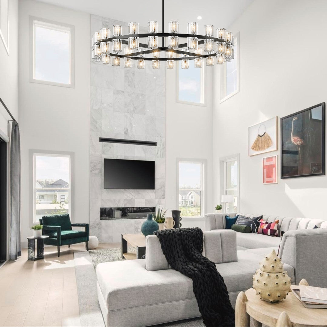 DRCACHON LED ROUND BLACK WAGON WHEEL CHANDELIER 36"