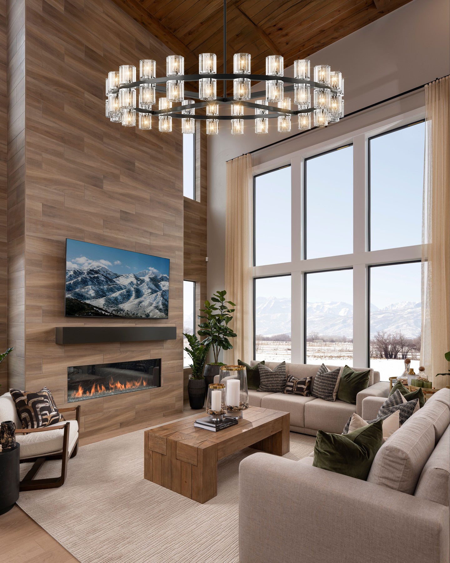 DRCACHON LED ROUND BLACK WAGON WHEEL CHANDELIER 36"