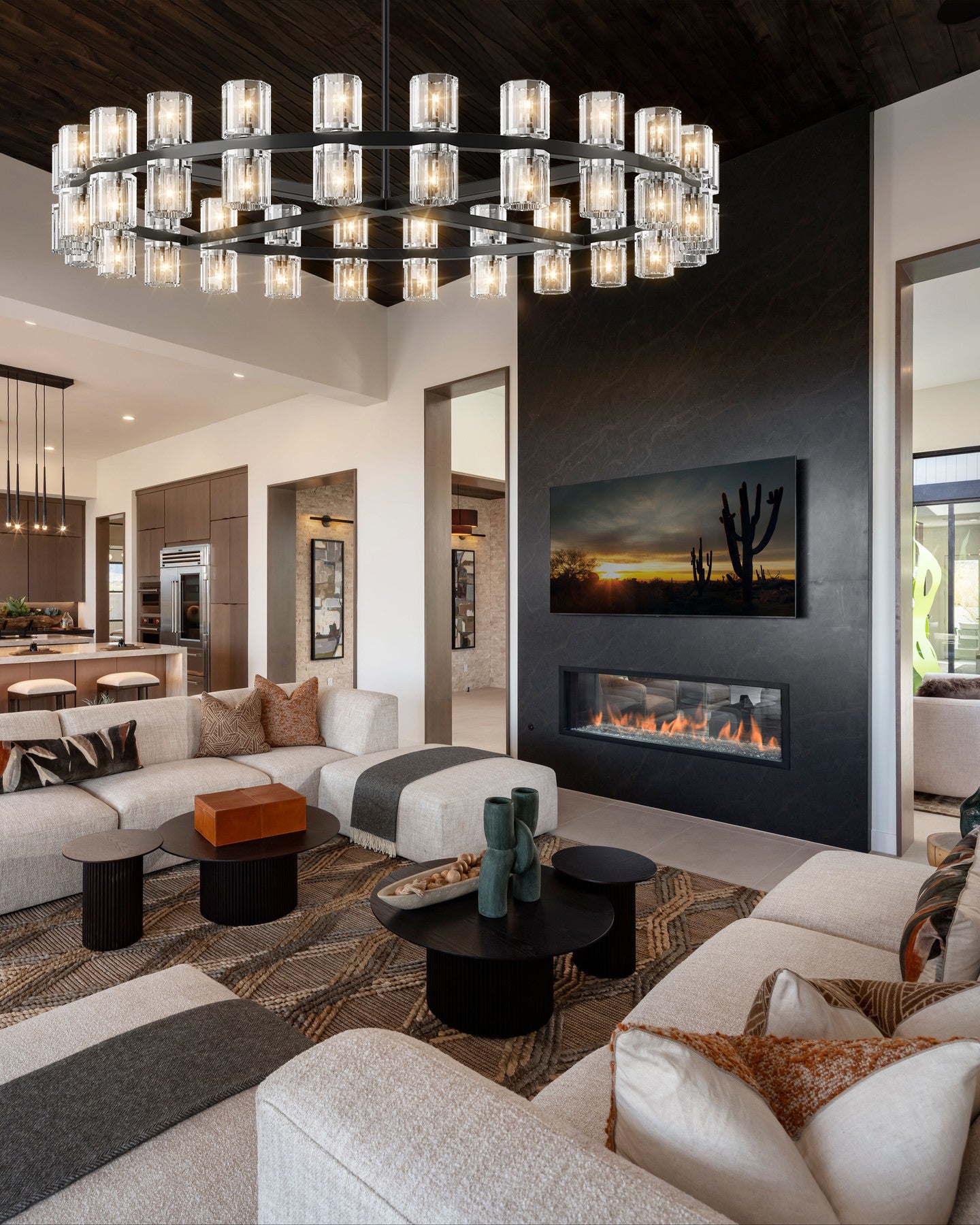 DRCACHON LED ROUND BLACK WAGON WHEEL CHANDELIER 36"