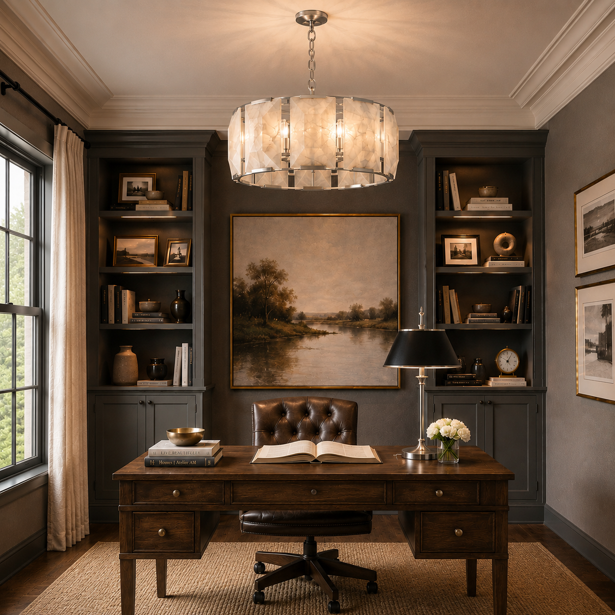 Marlow Calcite Round Chandelier with Natural Alabaster Stone Shades