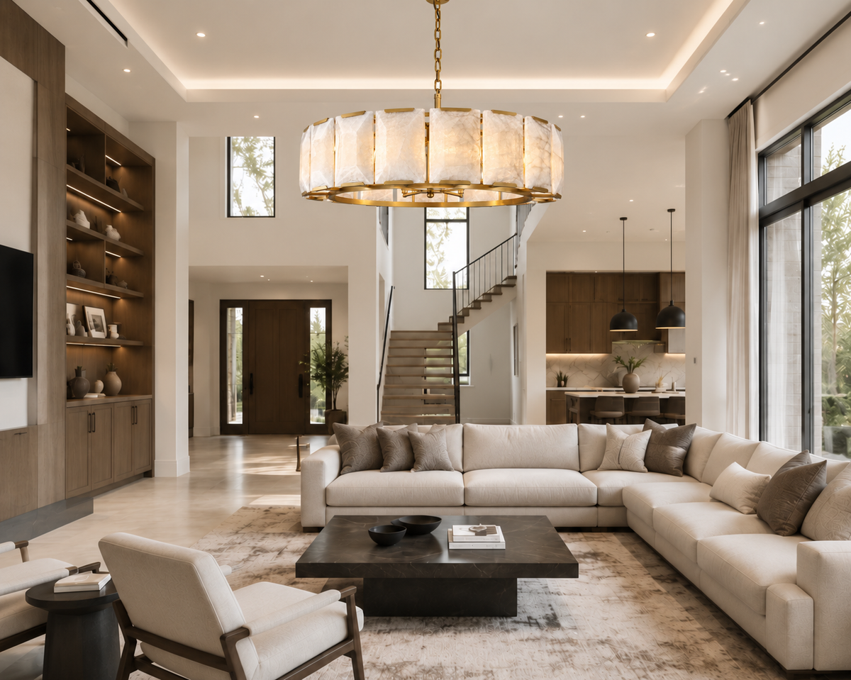 Hadilor Calcite Round Chandelier with Natural Alabaster Stone Shades