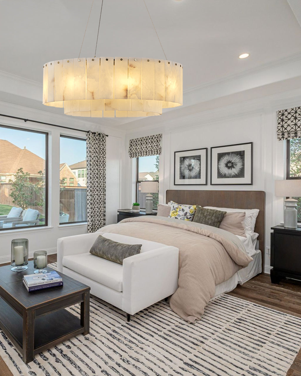 Nonzerad 31" 10 - Light 2 - Tier Alabaster Dining Room Gold Chandelier Pendant Lights