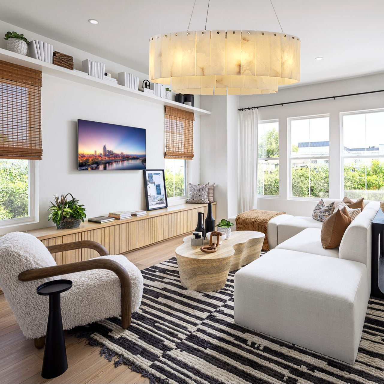 Nonzerad 31" 10 - Light 2 - Tier Alabaster Dining Room Gold Chandelier Pendant Lights