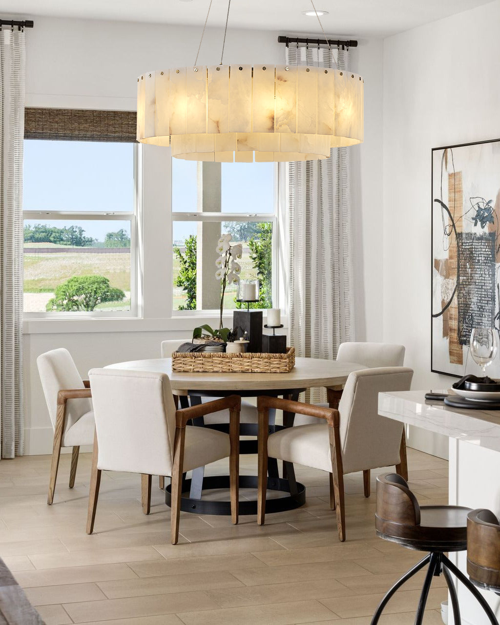 Nonzerad 31" 10 - Light 2 - Tier Alabaster Dining Room Gold Chandelier Pendant Lights