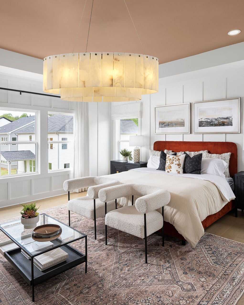 Nonzerad 31" 10 - Light 2 - Tier Alabaster Dining Room Gold Chandelier Pendant Lights