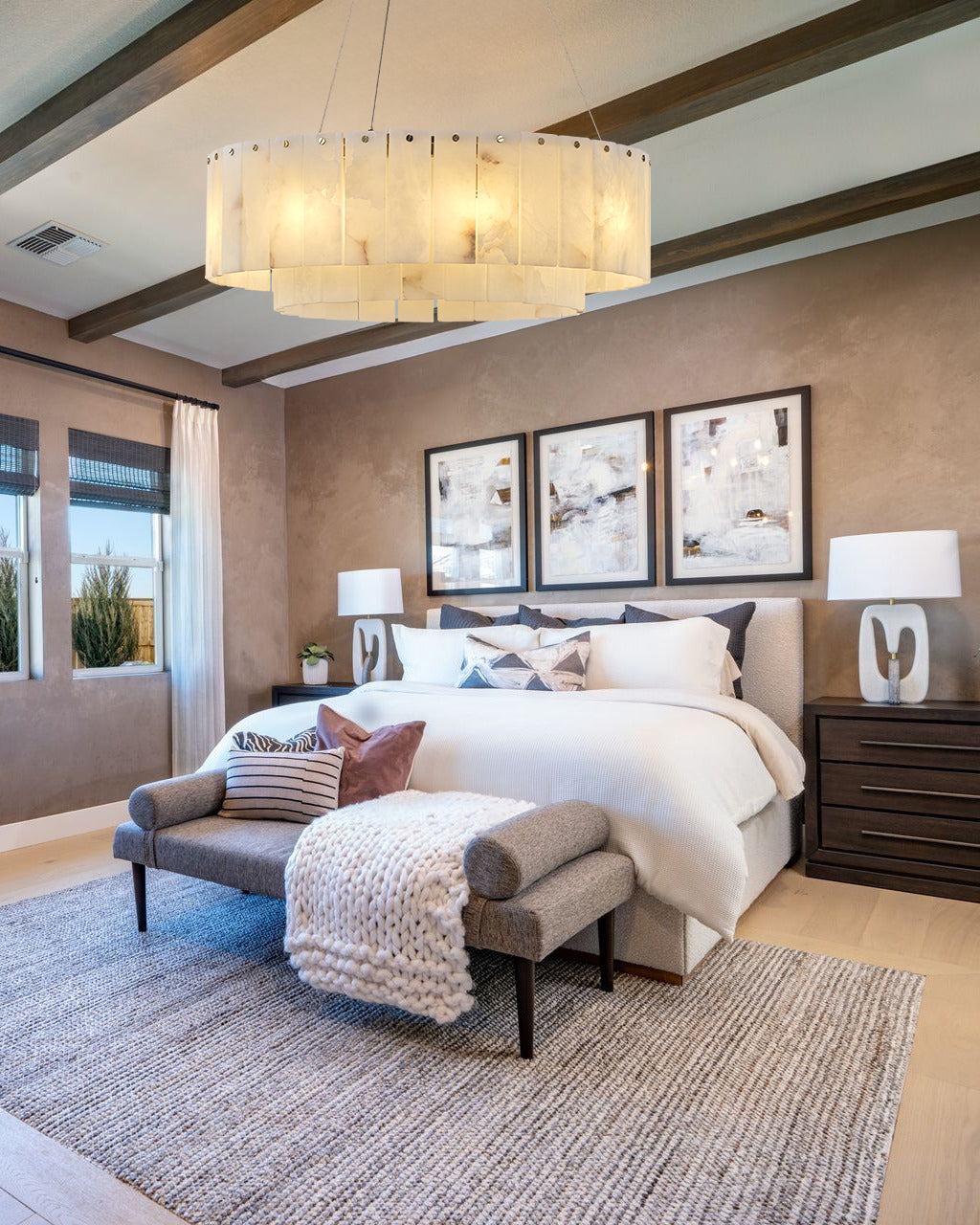 Nonzerad 31" 10 - Light 2 - Tier Alabaster Dining Room Gold Chandelier Pendant Lights