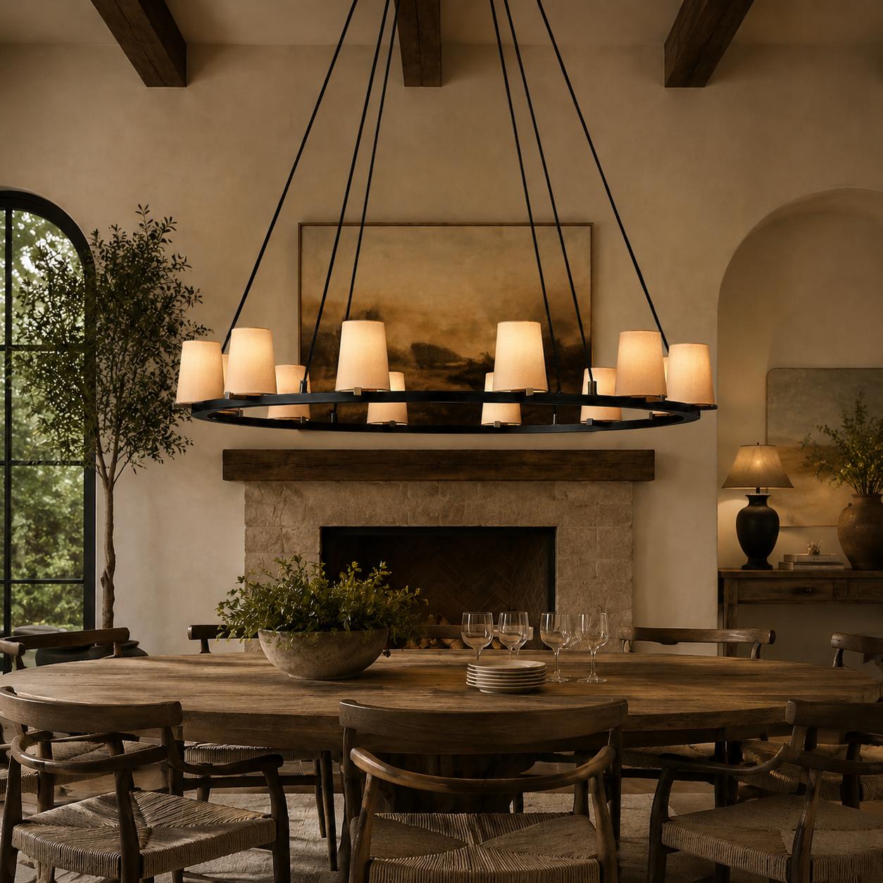 Pauillace Fabric Shade Round Chandelier