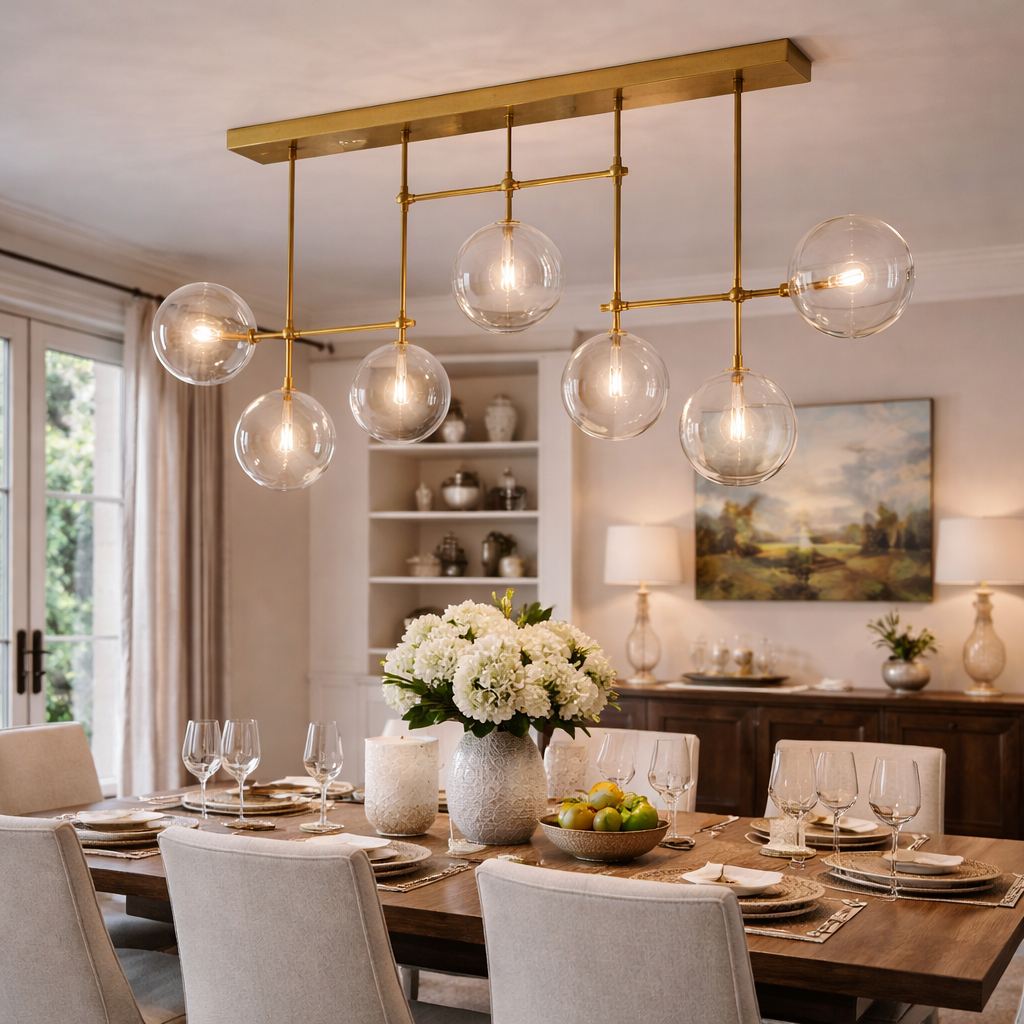 Glass Globe Linear Chandelier