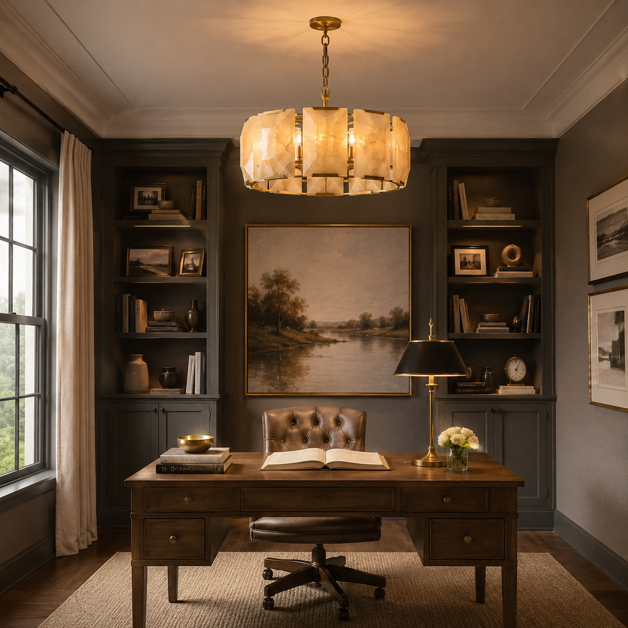 Marlow Calcite Round Chandelier with Natural Alabaster Stone Shades