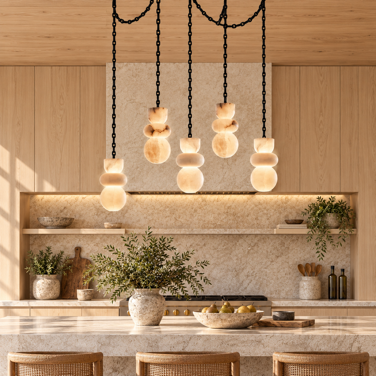 Alabaster Cylindrical Chain Chandelier