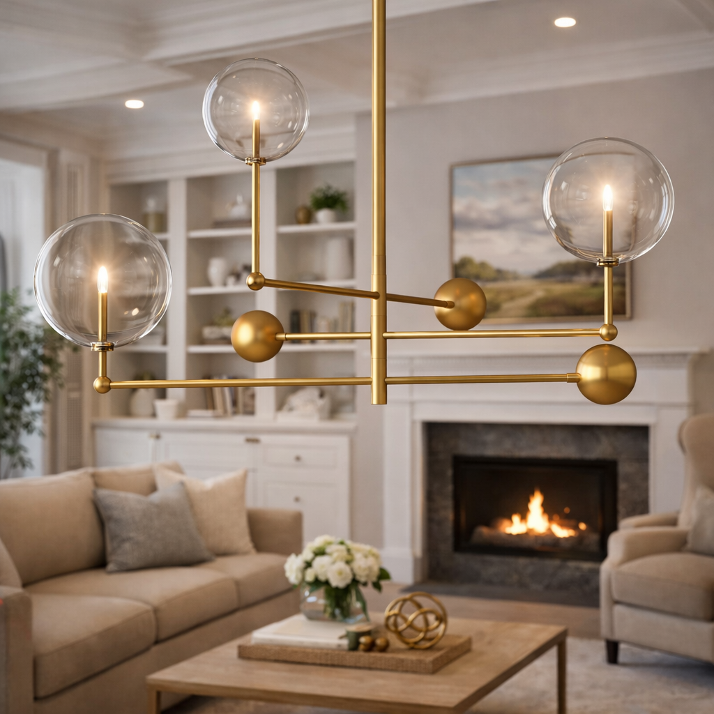 Glass Globe Three-Arm Chandelier