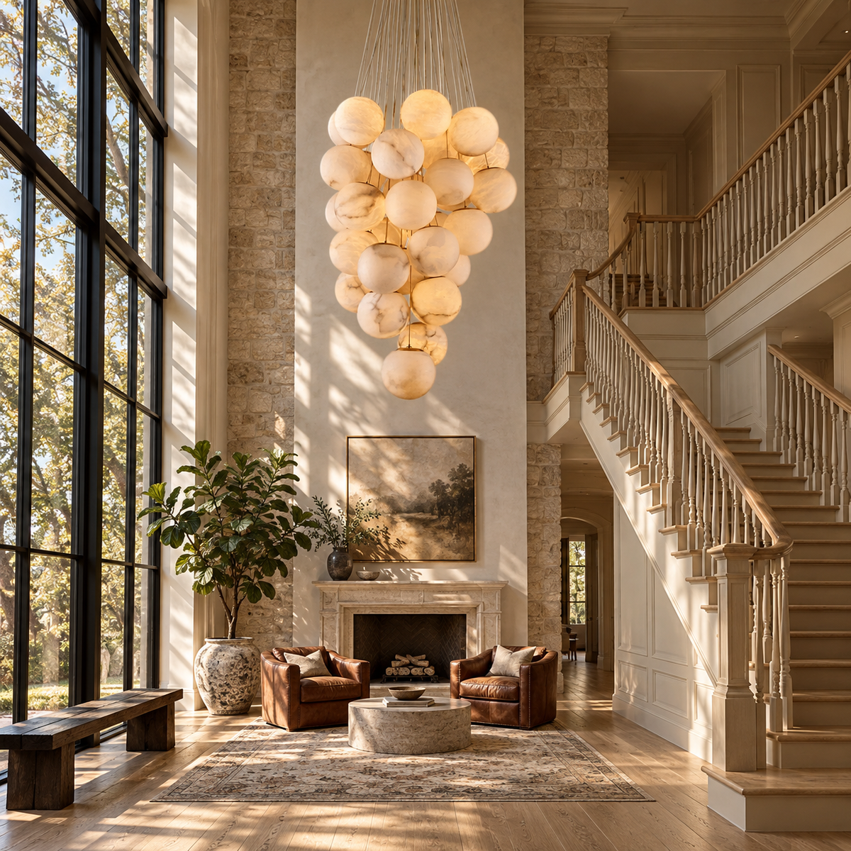 Grape-Shaped Alabaster Cluster Chandelier